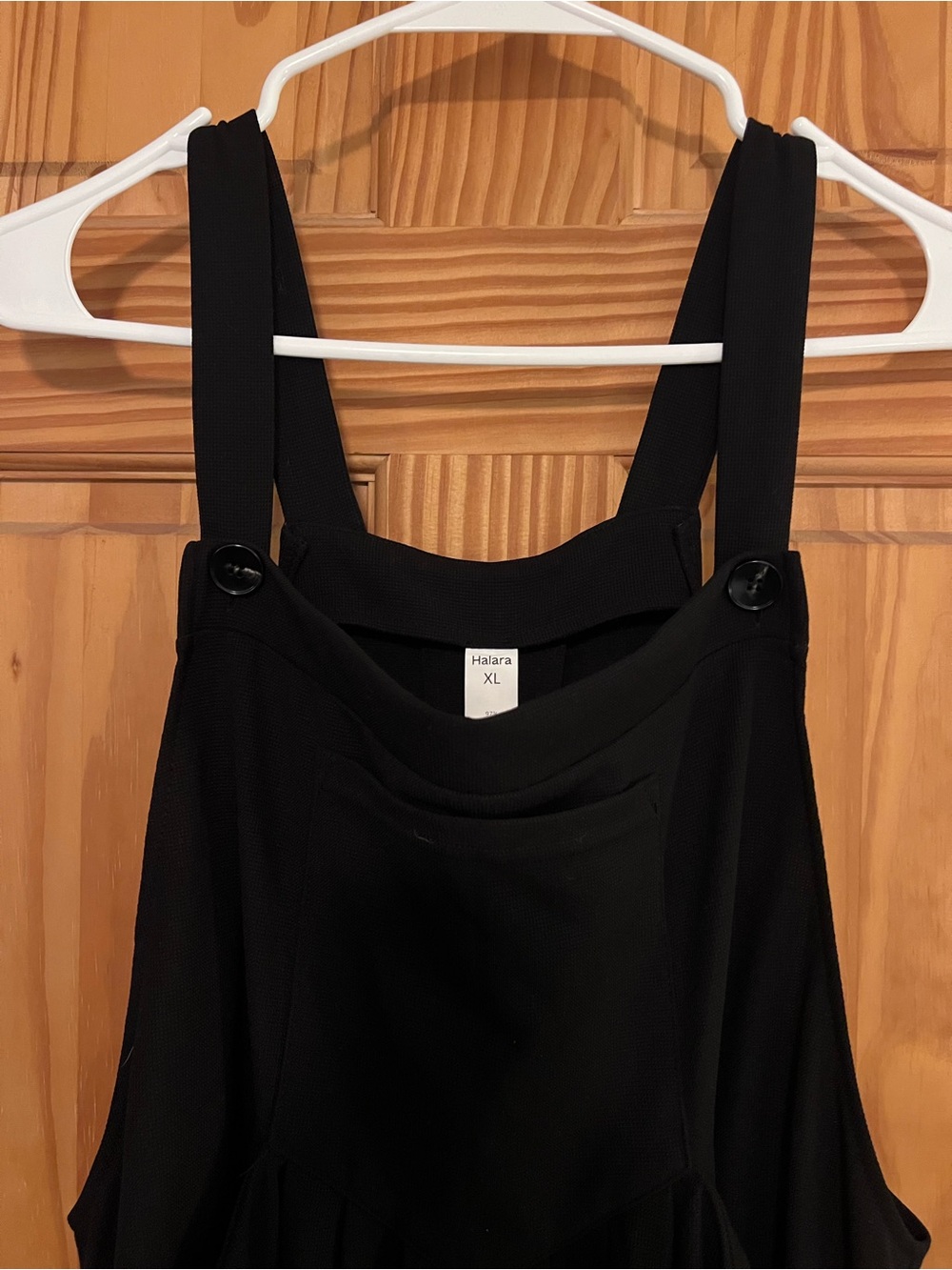 Halara Black Adjustable Strap Button Multiple Pockets Waffle Overalls - Picture 2 of 10